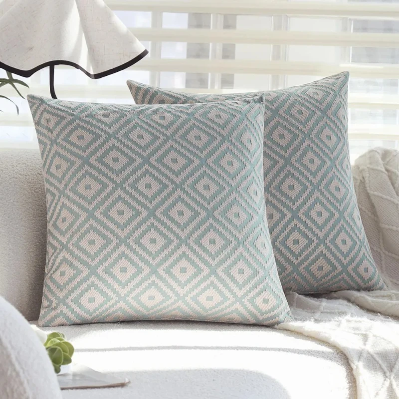 

2 Pcs Throw Pillow Covers 18x18inch Ins Style Cotton Jacquard Diamond Lattice Pillowcases for Bedroom Breathable Wear-Resistant
