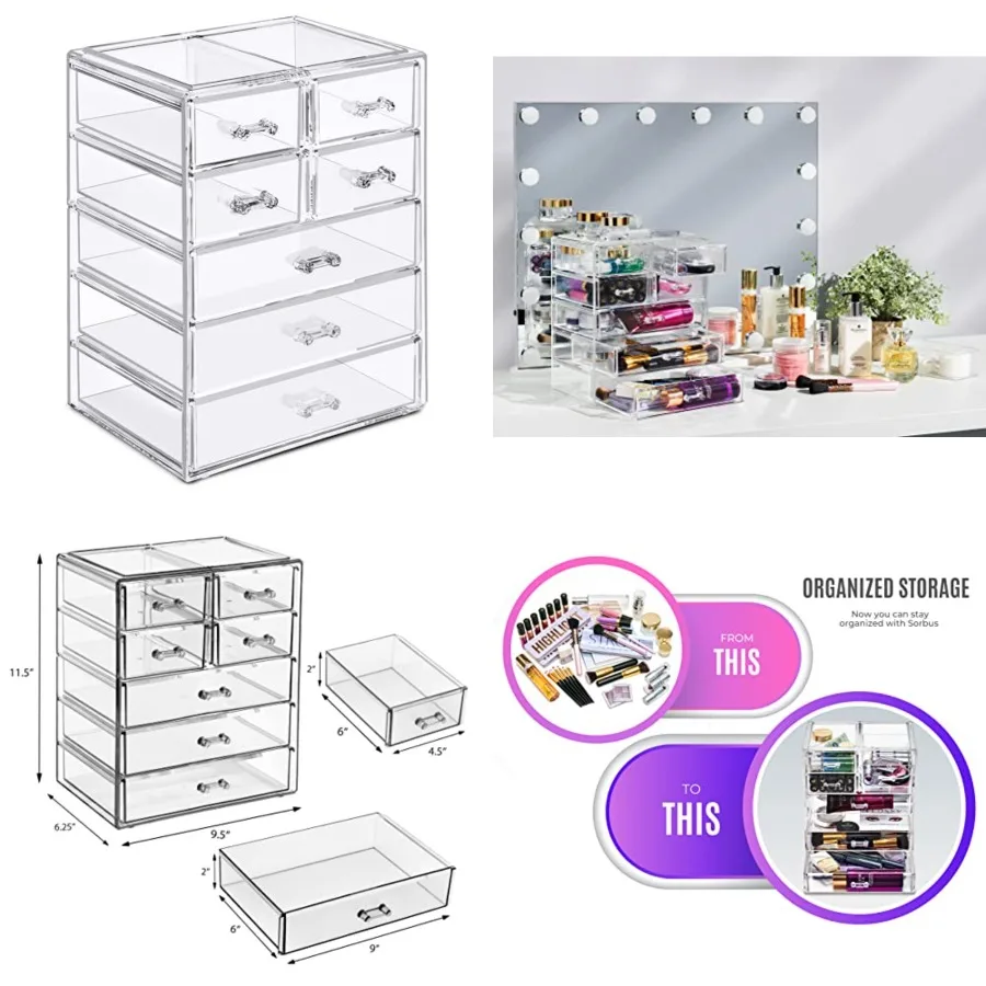 

Acrylic Makeup Organizer Set, 7-Drawer Vanity Countertop Cosmetic Storage with Small Wide Drawers, Makeup Storage for Brushes,
