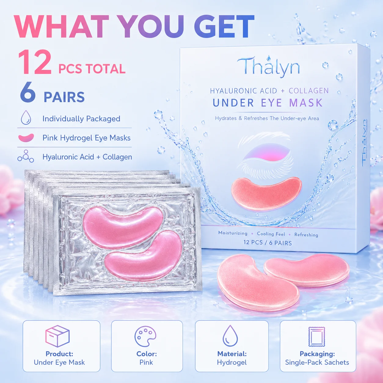 12PCS Pink Crescent Under Eye Patches Moisturizing Eye Care Gel Patches