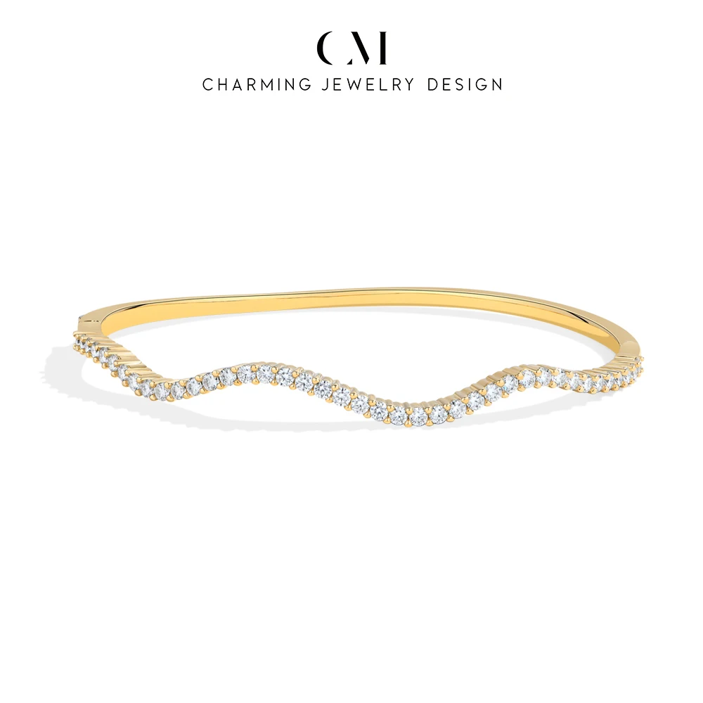 CHARMING Trendy Clssic Wavy DVVS1 Moissanite Bracelet for Women 925 Sterling Silver Fine Wedding Jewelry Party Gifts Anniversary