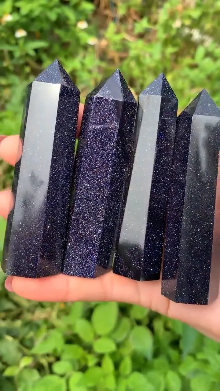 1pc  Blue Goldstone Point Obelisk Galaxy Space Crystal Tower Wand Decoration，Ideal for Home Decor
