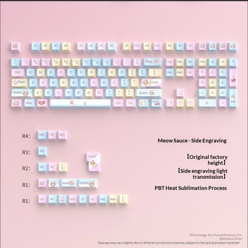 Mechanical keyboard keycap with 125 keys, complete set, original factory height PBT side engraved luminous