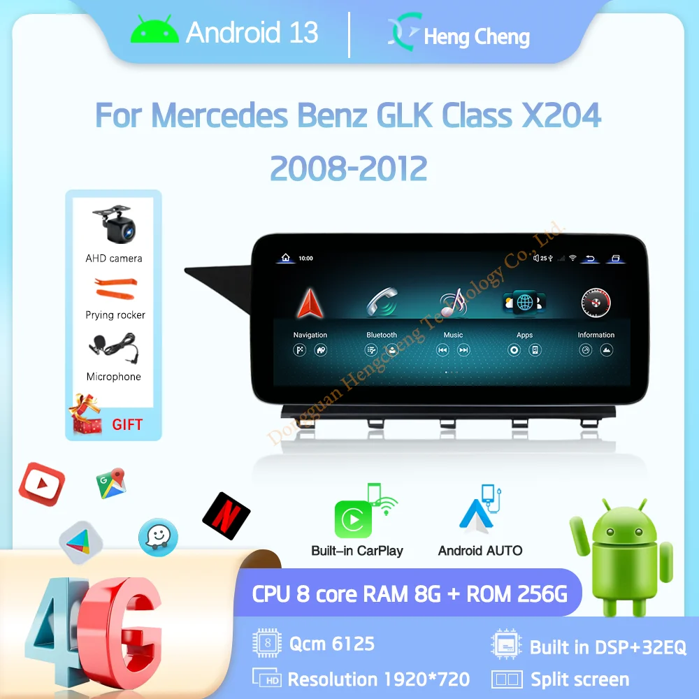 

Автомобильный мультимедийный плеер Android13, 10,25 дюйма/12,3 дюйма, для Mercedes Benz GLK Class X204 2008-2012, GPS-навигация, радио, CarPlay, 4G, хост