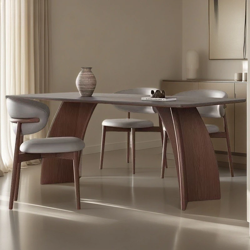 Tavolo da pranzo e sedie in ardesia retrò, semplice tavolo da pranzo per la casa piccolo appartamento, tavolo da pranzo rettangolare e sedie solide