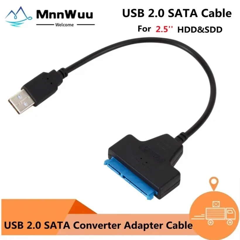 

MnnWuu USB 2.0 To Sata Adapter Cable Cable Support 2.5Inch External SSD HDD Hard Drive 22 Pin Sata USB 2.0 TO SATA