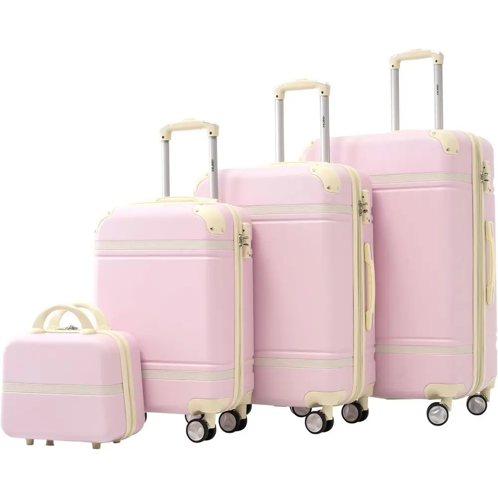 

3 Piece Vintage-Style Expandable Spinner Suitcase Set with Cosmetic Case (Light Pink, 20 + 24 + 28)