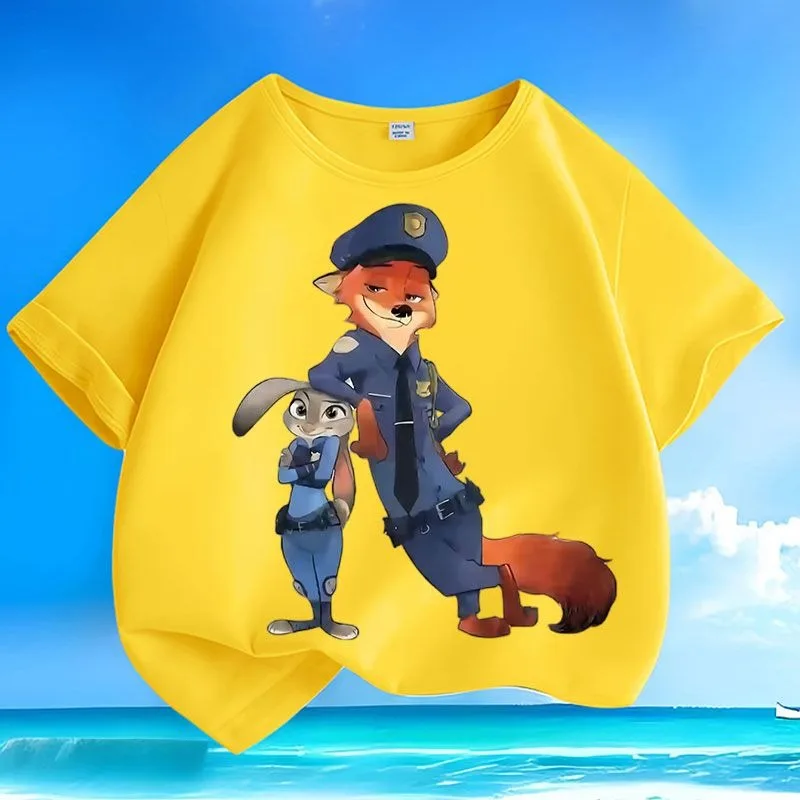 

Милая футболка с героями мультфильма «Зоотопия», ограниченное предложение, низкая цена, детская футболка для мальчиков и девочек, удобные свободные дышащие топы