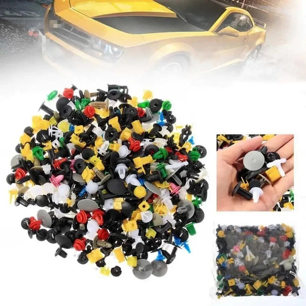 1000pcs/set Automotive Plastic  Car Fender Bumper Interior Trim Push Pin Clips Kit Car Accessories With 6 Inch Tool