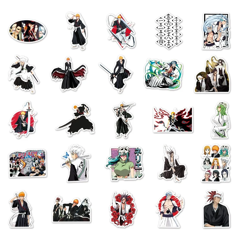 50 Uds Anime Bleach Kurosaki Ichigo pegatinas autoadhesivas Manga dibujos animados Cool dibujo garabatos decoraciones de grafiti