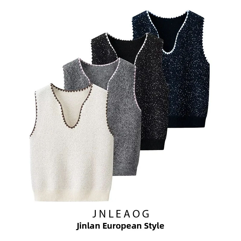 

JNLEAOG мочный вязаный жилет, топ, женская осенняя новинка, универсальный дизайн, круглая блузка из полиэфирного волокна для поездок на работу