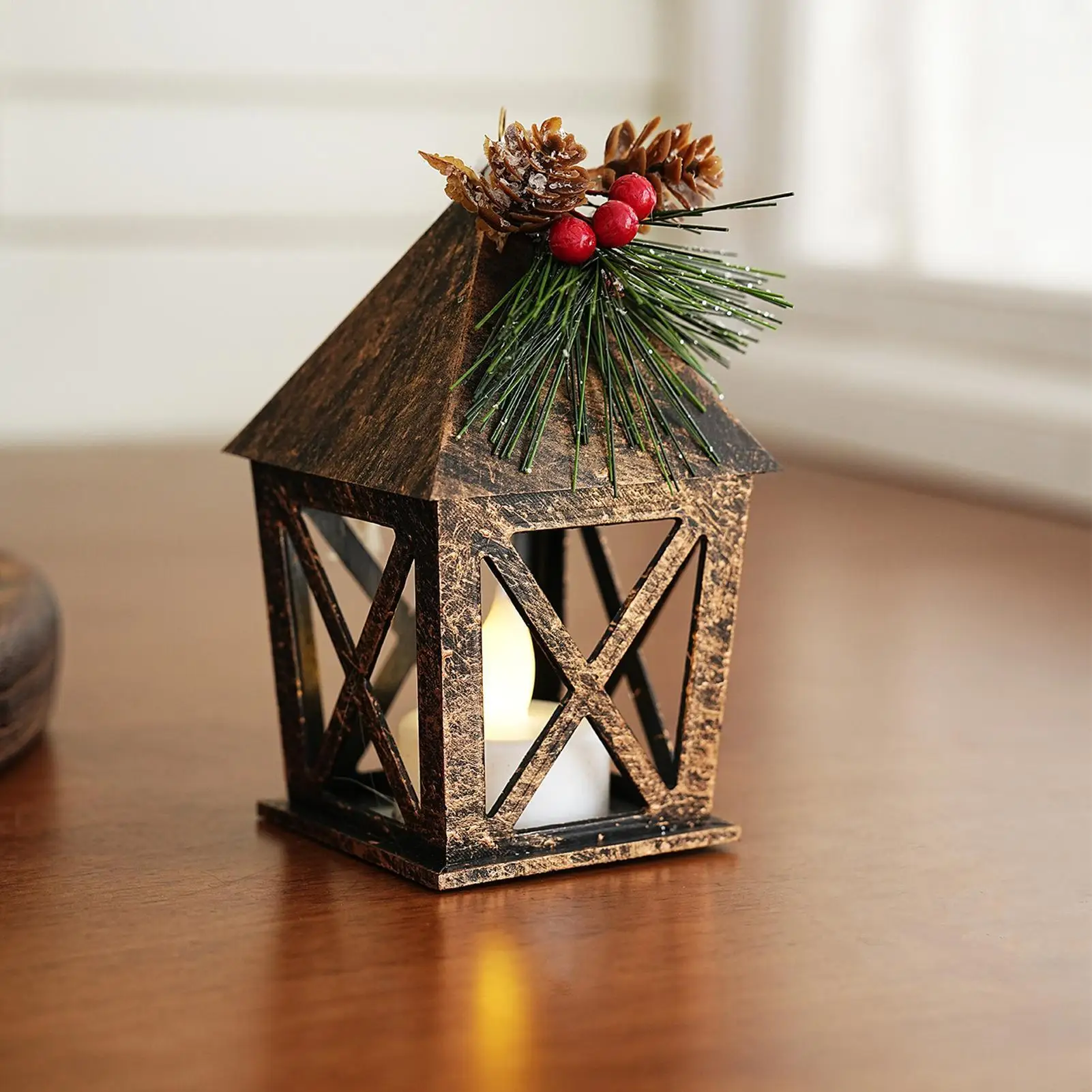 Christmas LED Lanterns Vintage Decorative Hangable Holiday Table Centerpiece Christmas Lantern LED Candle Glow For Coffee Table