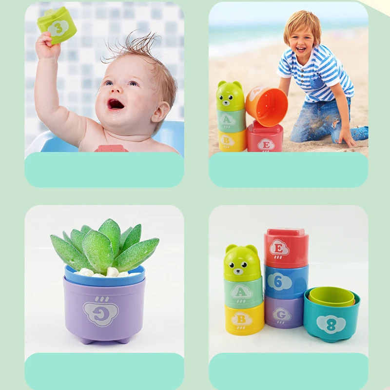 9pcs Spaß Regenbogen becher Stapel becher Figur Buchstaben Baby Kinder Lernspiel zeug Stapel turm Mini Bär Kinder Kleinkind Spielzeug