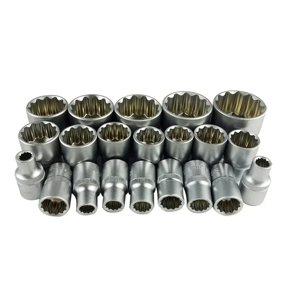 Set kunci pas soket 12 titik 8-32mm, dengan kotak penyimpanan kunci soket Torx Hex Torx Splined Bit soket Set 1/2 "Hex Kit alat perbaikan