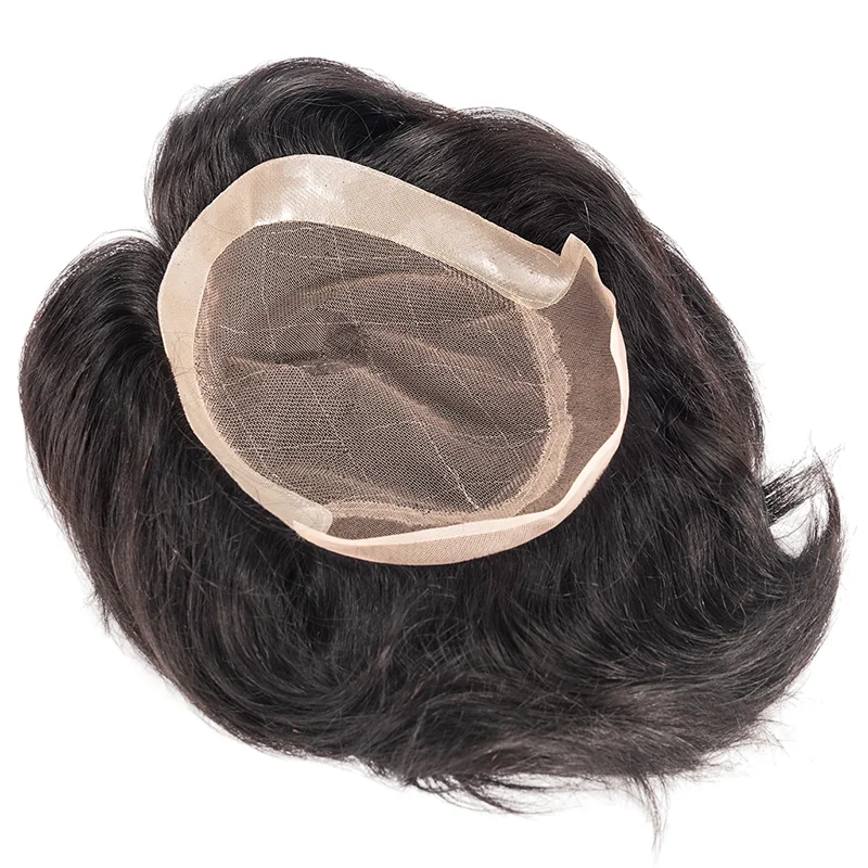 Male Capillary Prosthesis Lace PU Men Toupee Indian Human Hair Wig For Men 6" Human Hair Replacement System Natural Hairpiece