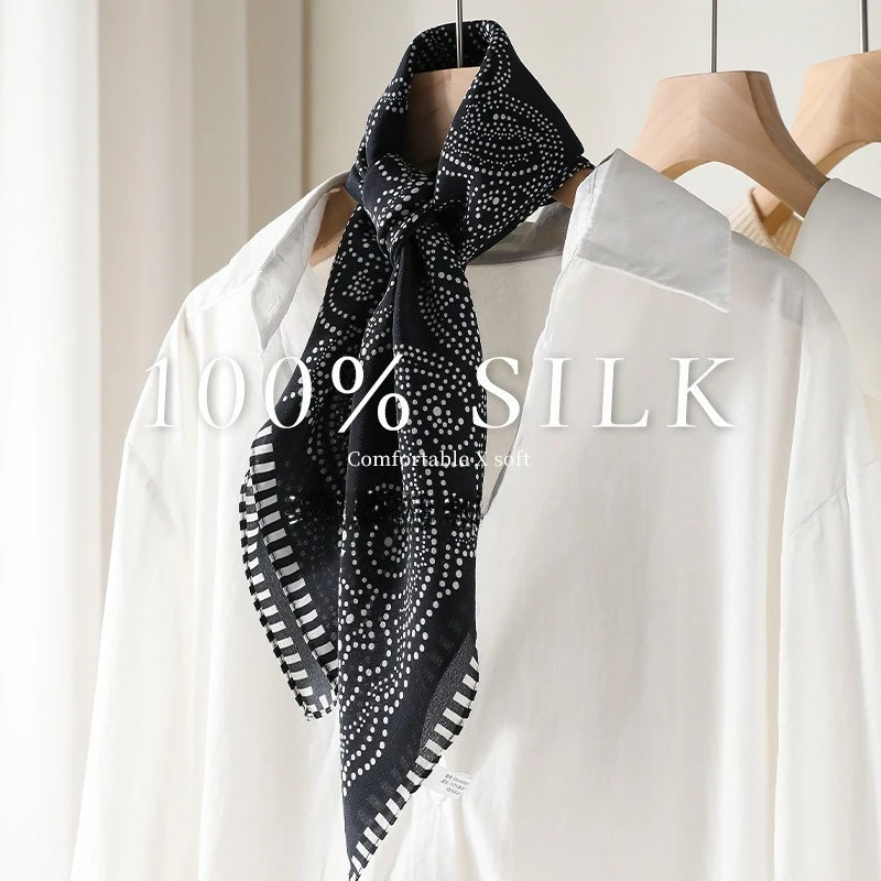 

Элегантный шелковистый квадратный платок-бандана для женщин, легкий шейный платок, головной убор