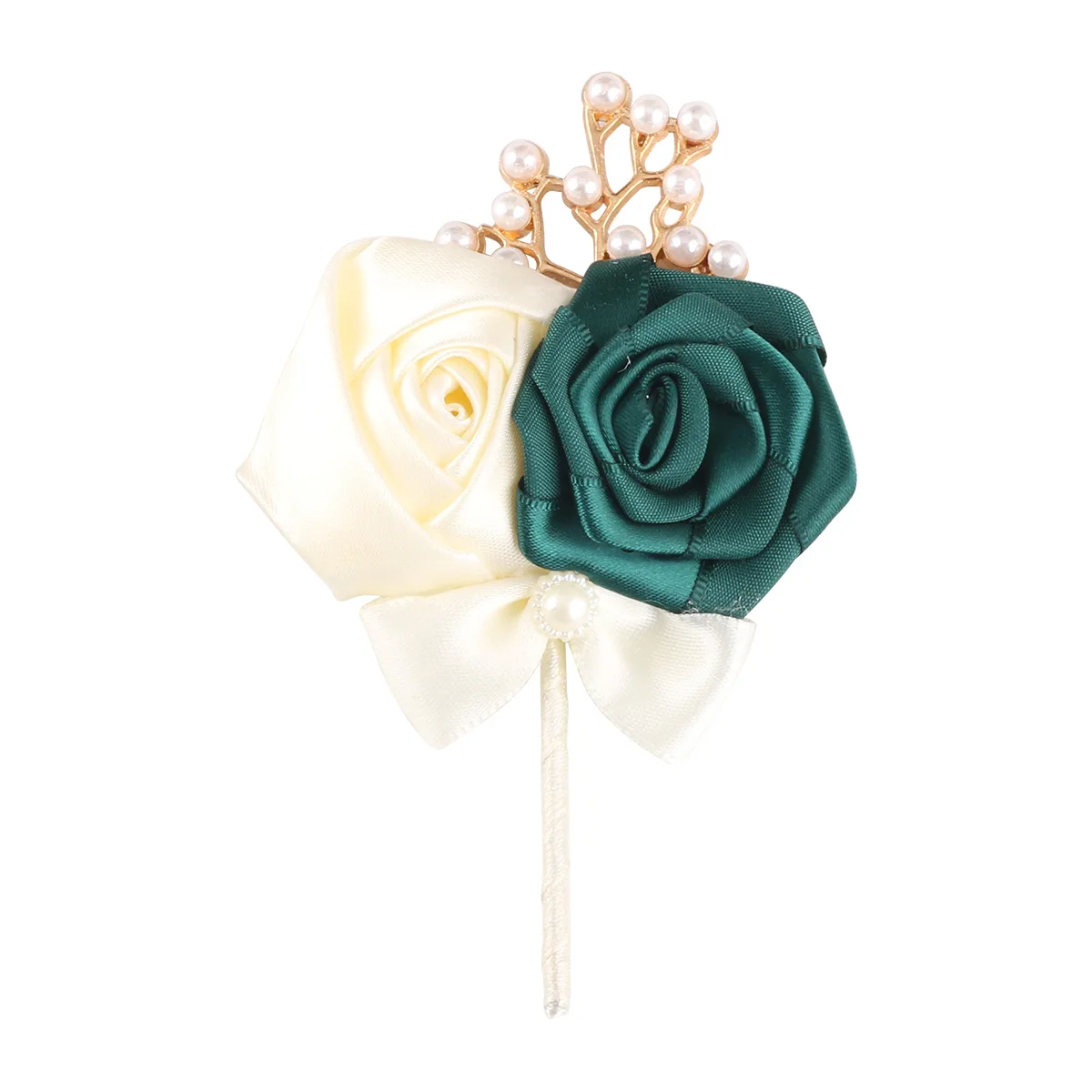 "Premium" Luxury Dark Green Rose Wedding Corsage & BoutonniereSet For Bride Groom And Guests - Perfect For Weddings And Proms