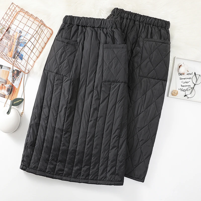 Women\'S Skirts Fashion Winter High Waist Skirt 2022 New Windproof And Warm Zipper Down Cotton Skirt Large Size Black Skirt