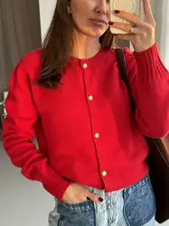 Women's Casual Solid Color round Neck Long Sleeve Loose Cardigan Sweater 100% Wool Comfortable Knitwear for All Seasons