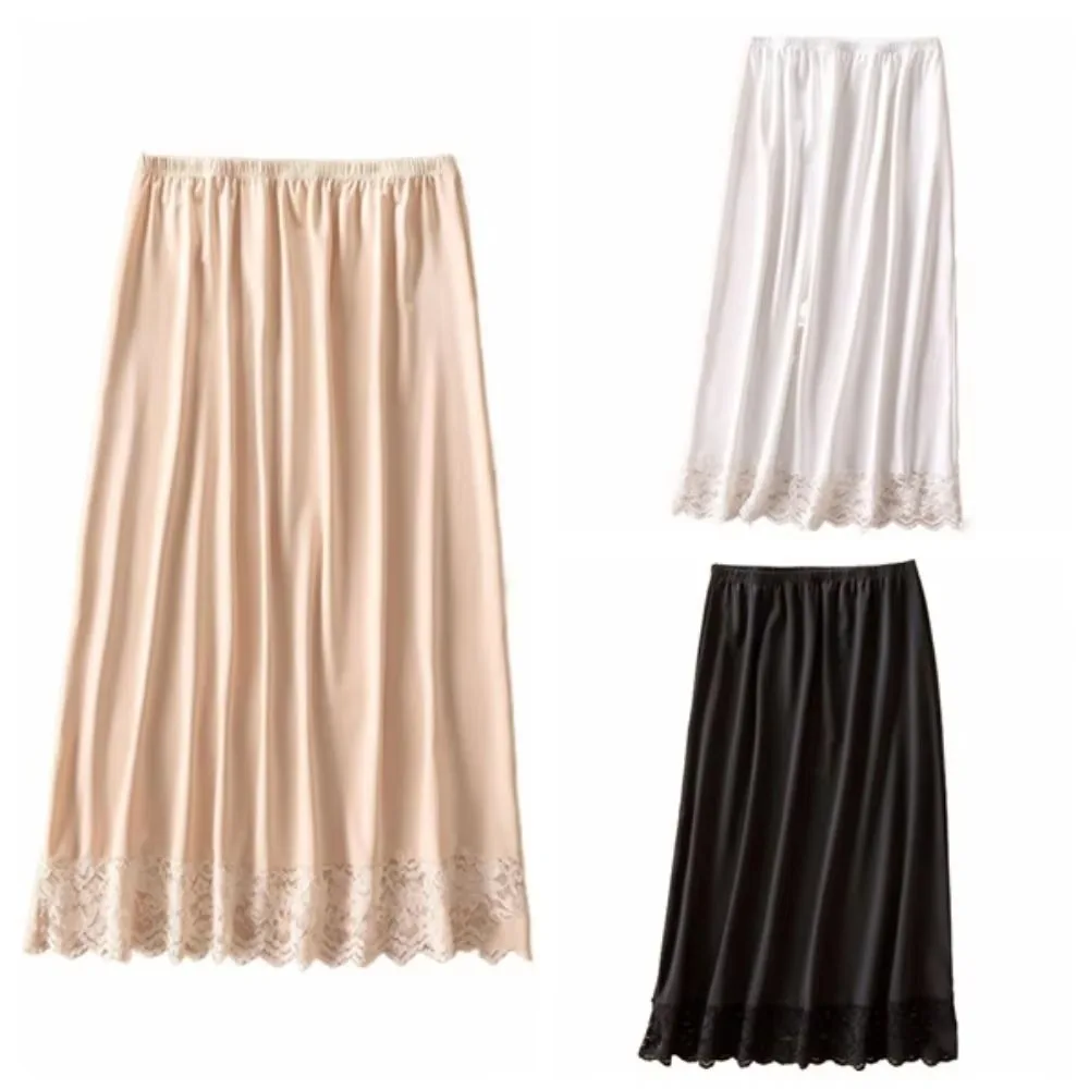 Lace Thin Ice Silk Modal Female Half Length Skirt Anti-glare Anti-Penetrating Underskirt Mesh Flower Lace Basic Underskirt