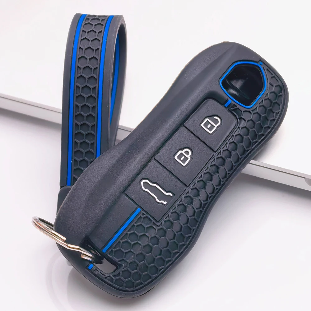 Silicone Remote Key Case For Porsche 911 Cayenne Panamera Macan Taycan 718 Boxster Cayman with slim wrist strap Daily Protection
