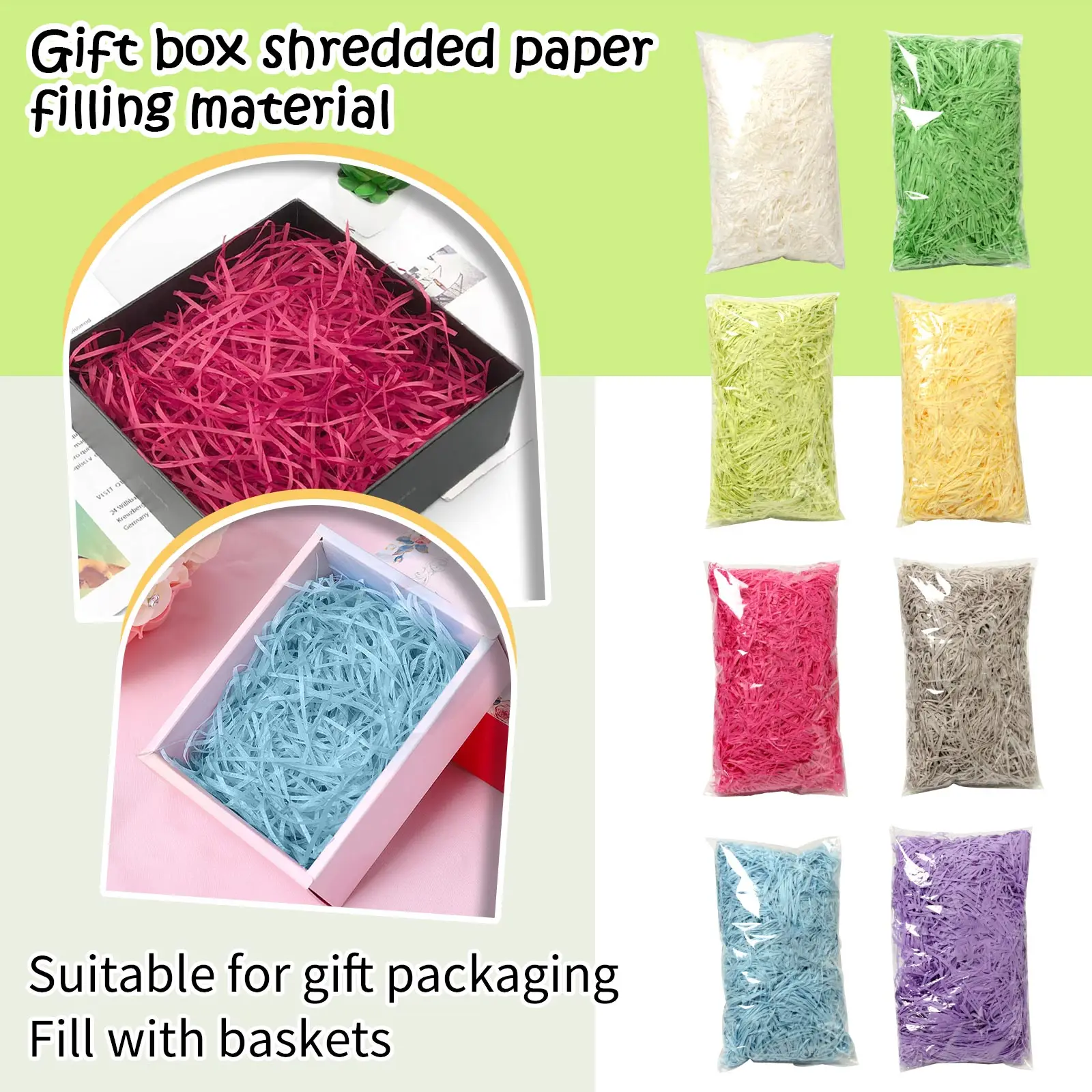 Easter Decor Grass Paper Shreds Wave Cut Crinkle Filler for Gift Box Basket Decoration Wrapping Stuffing Bulk Supply Craft