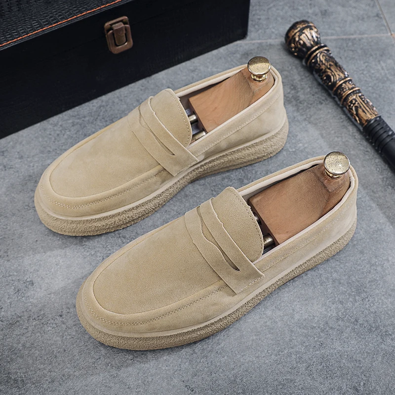 

HKDQ Classic Men's Loafers Big Size 45 Slip on Shoes Man Non-slip Driving Shoes Comfortable Suede Leather Casual Shoes For Men