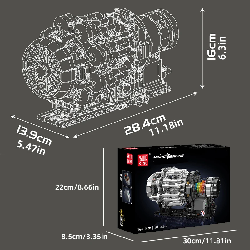 محرك كهربائي توربوجيت للسيارة الخارقة من مولد كينج |   لعبة محرك قابلة للبناء |   اللبنات MOC للبالغين |   1214 قطعة