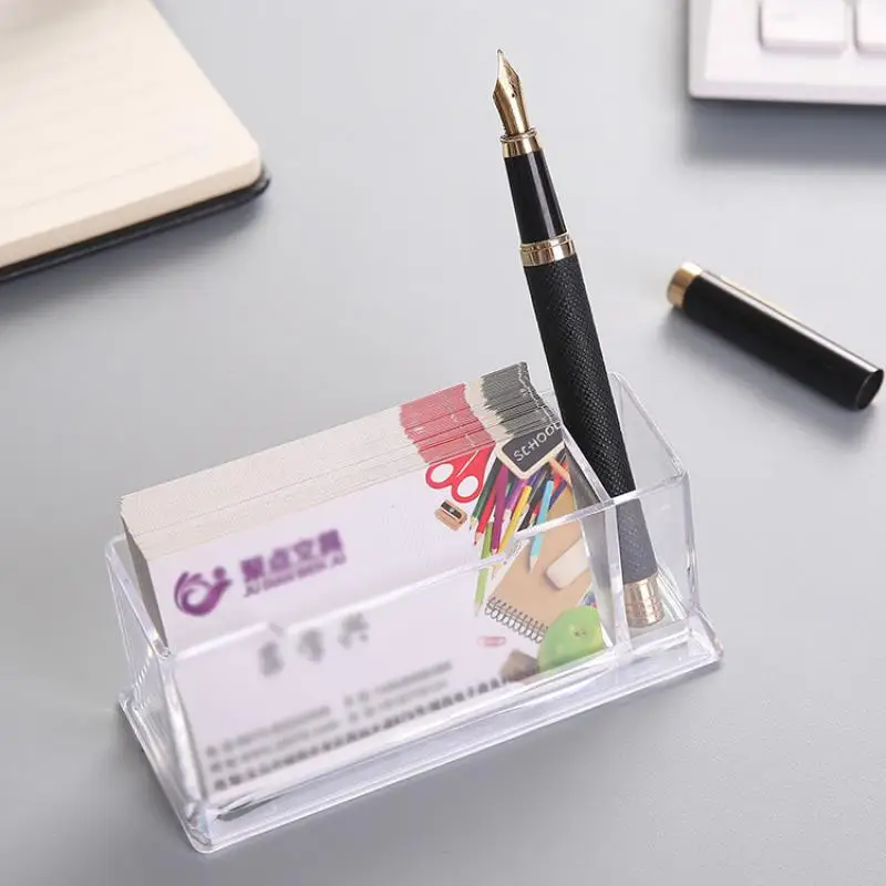 1Pc Clear Desk Storage Box Storage Display Stand Acrylic Plastic Transparent Desktop Business Card Holder Place Card Holder