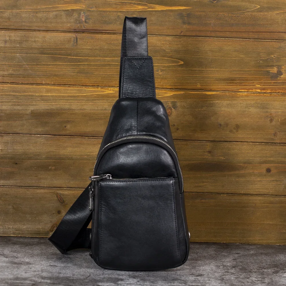 Bolso de pecho de cuero genuino para hombre, bandolera Tipo Vertical, informal, elegante