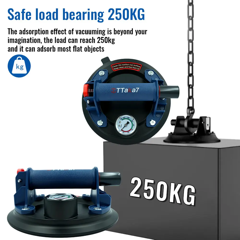 

Hand Pump Tile Suction Cup 250 kg Load For Adsorb Glass/Marble/Board/Tiles Handling with Pressure Gauge & Dust-proof Cover