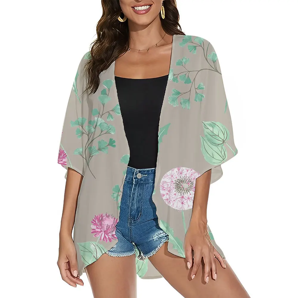 Women Bohemian Style Kimono Cardigan Cover Up Fashion Half Sleeved Casual Kimonos Bikini Swimwear Beach Cover Ups Plus Size Coat