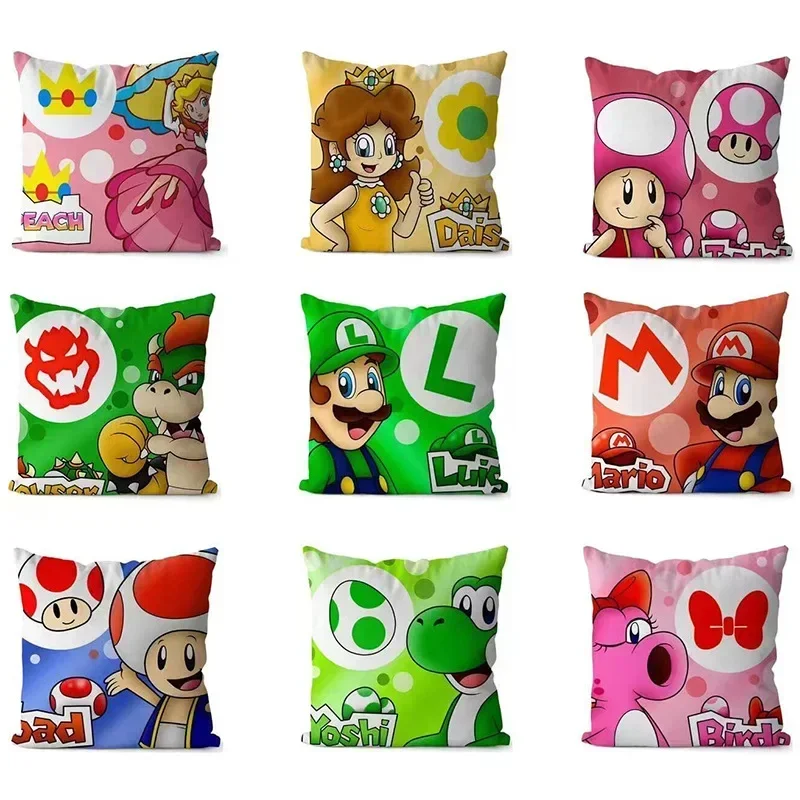 Juste de coussin en peluche Super Mario Bros, taie d\'oreiller, anime Luigi, figure, sourire, chaud, canapé, décoration de chambre, 45x45cm