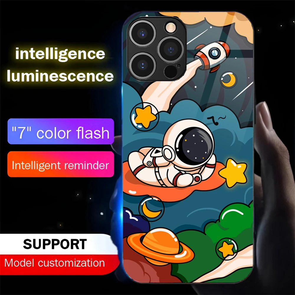 Super Niedliche Astronauten-Sound-Control-LED-Flash-Hüllen Leuchtende Glasabdeckung für iPhone Air 17 E 16 E 15 14 13 12 11 Pro Max Plus – Detail 12