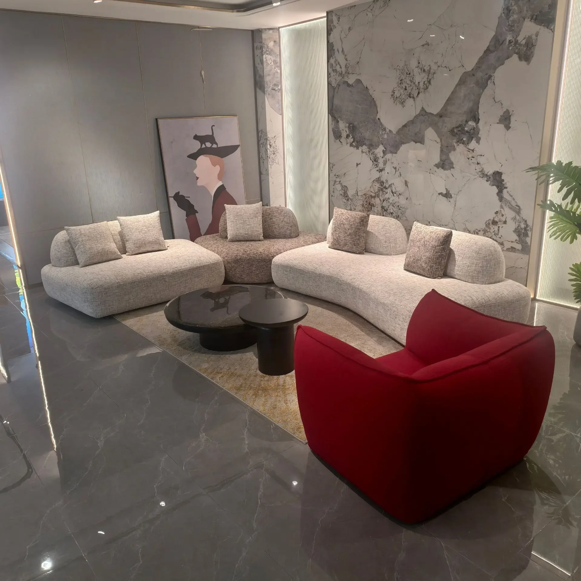 Modern simple fabric sofa living room special-shaped module light luxury sofa combination