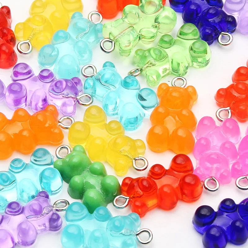 11x20mm Cartoon Resin Bear Charm Beads Acrylic Loose Beads For DIY Jewelry Making Necklace Bracelet Colorful Pendant 10pcs