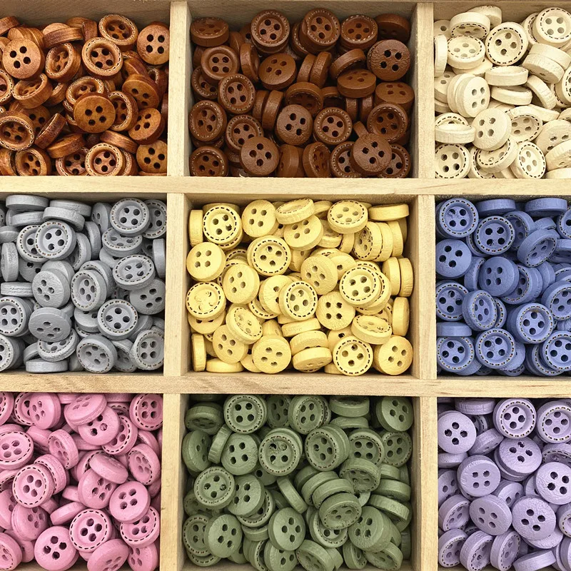 50pcs 10mm 4hole Mini Color Kids Buttons  Wood Buttons Clothing  Wedding Decoration Sewing Accessories