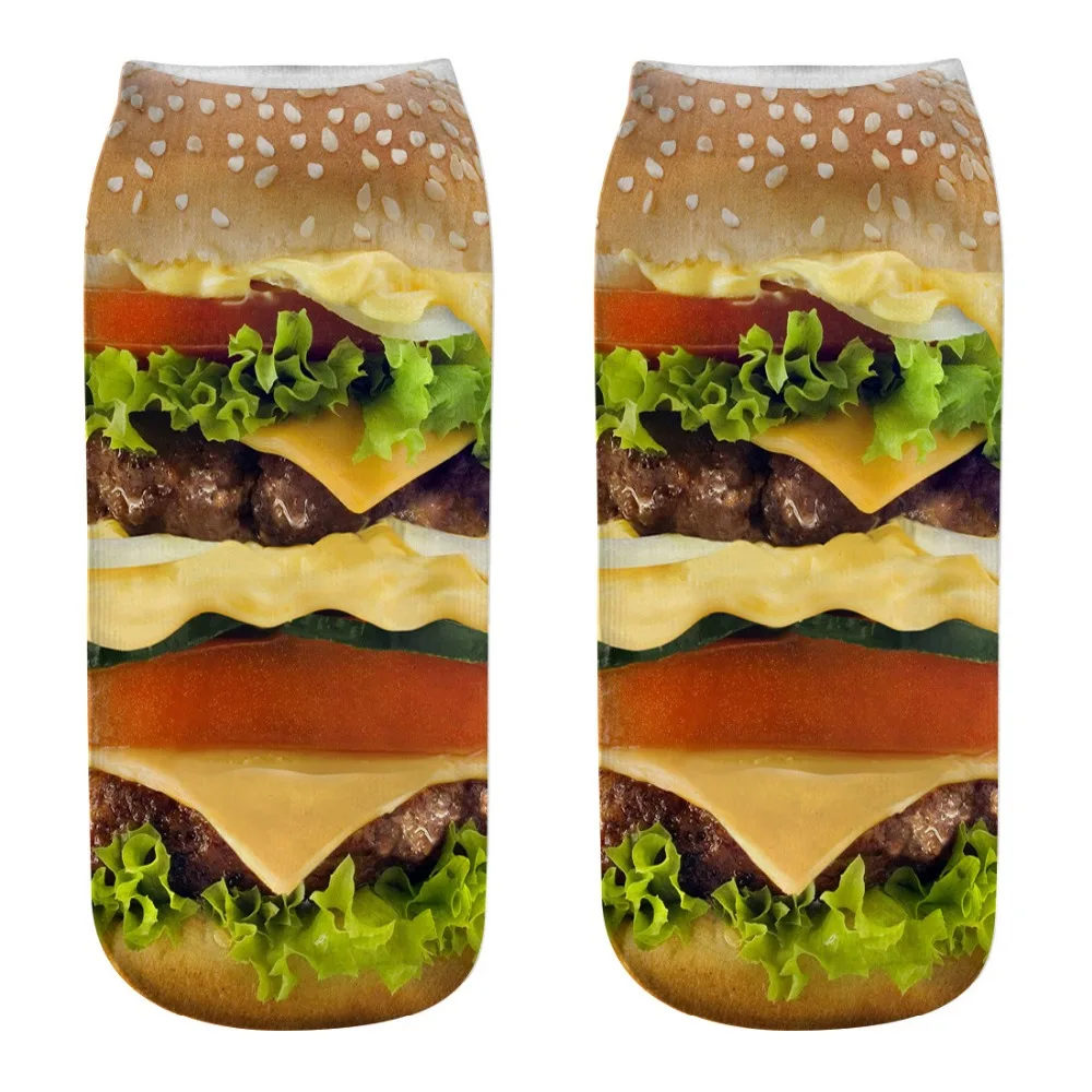 2024 New Hamburger Fries Print 3D Socks Women Kawaii Cartoon Low Cut Ankle Socks Femme Girls Funny Socks Meias Christmas Gift