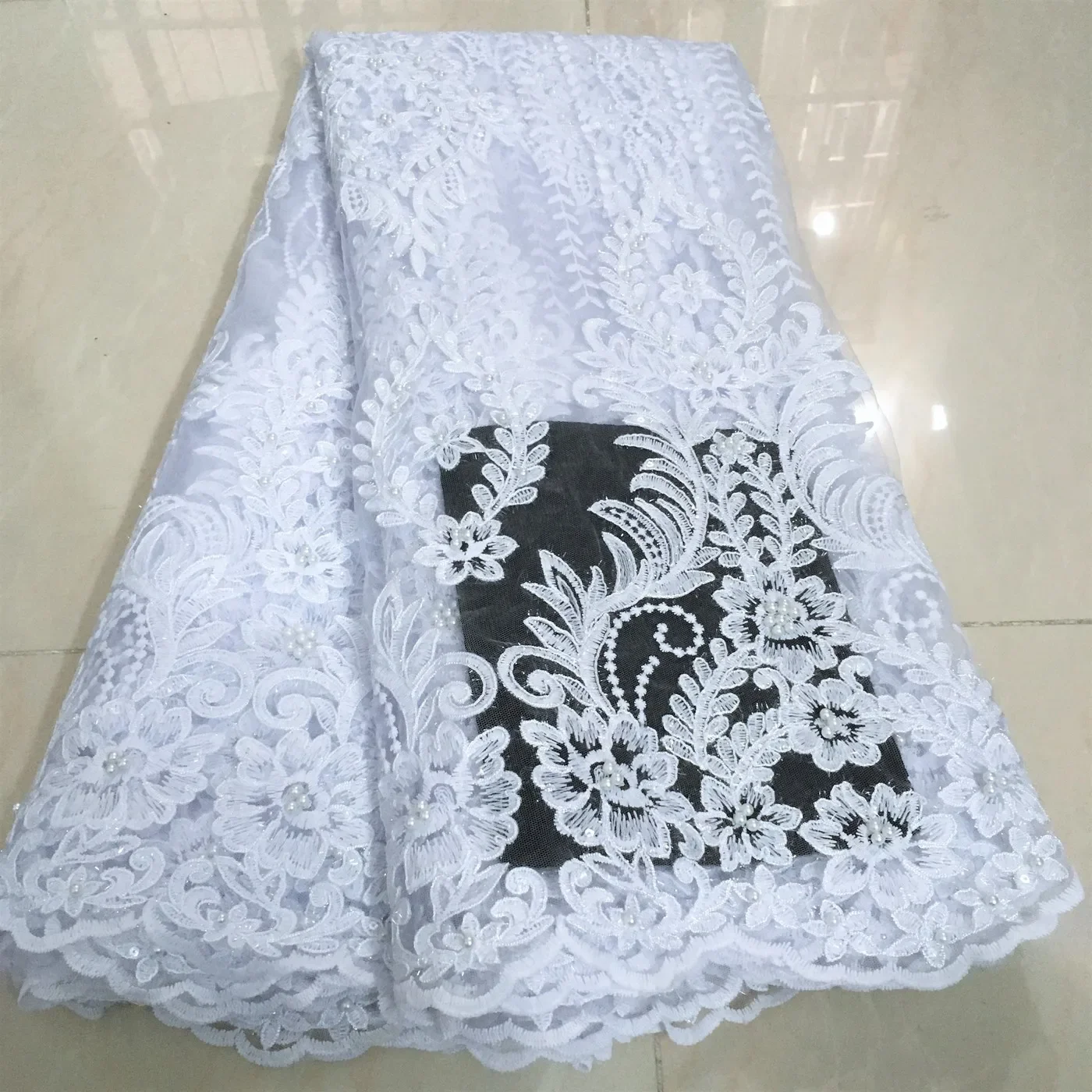 White lace fabric for wedding dress,African lace fabric 2021 high quality lace,french lace fabric with sequins new 5yards KW008