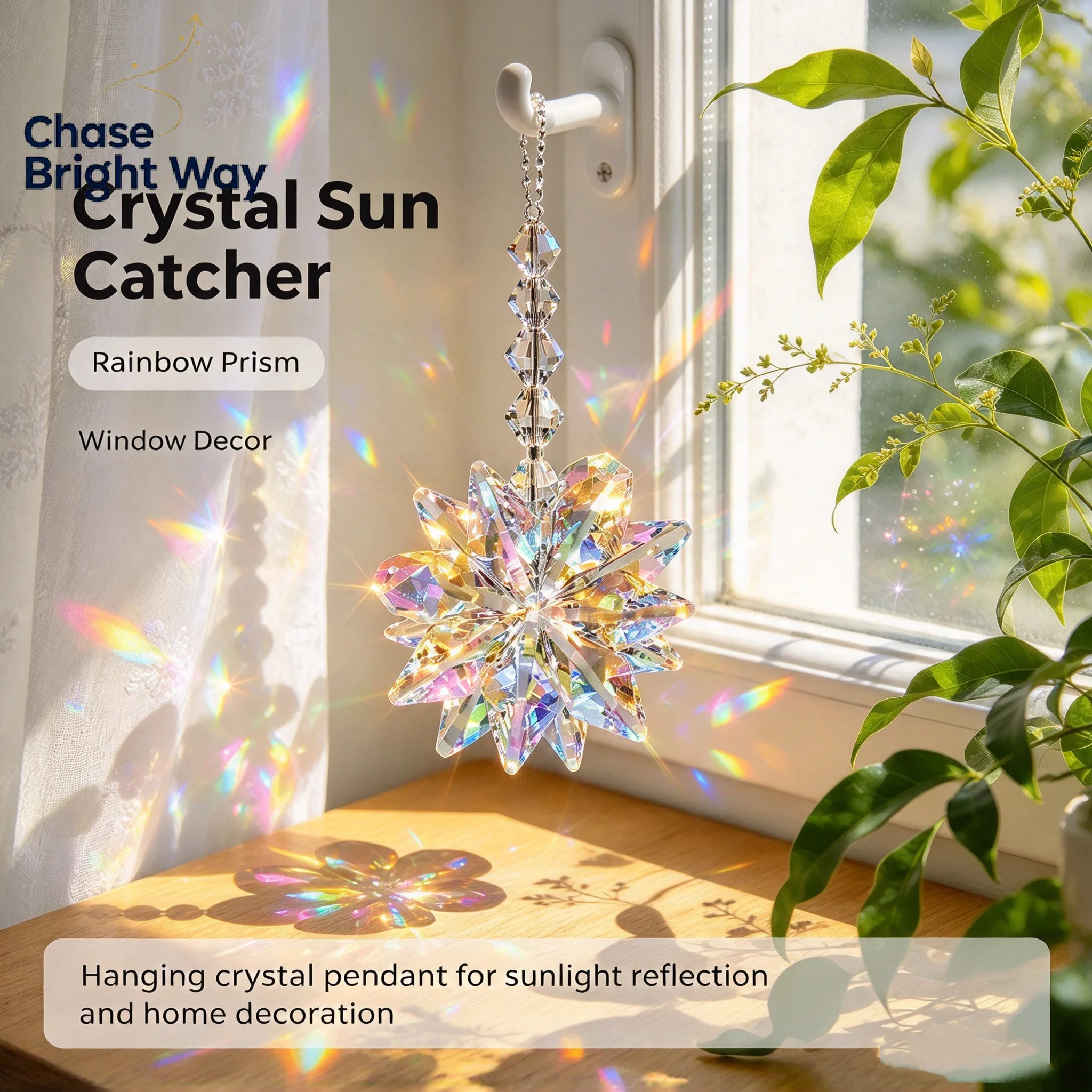 Fashion Colorful Crystal Suncatcher Prism Ornament Rainbow Maker Window Hanging Decor Home Christmas Decoration Gift