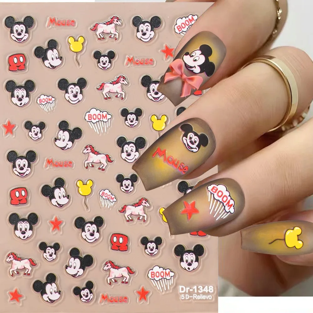 1PCS 5D Disney Animation Nail Stickers Mickey Mouse Donald Duck Bright Nail Parts Judy Holographic General-purpose Nail Charm