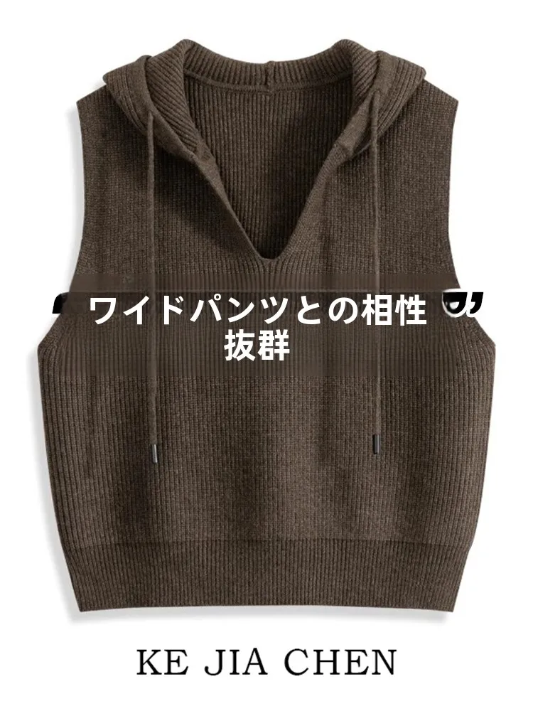 Unique Knitted Hooded Vest Women's Spring Outerwear Small Size Layered Inner Match Sweater Shoulder Autumn Winter