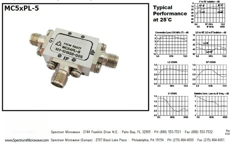 Mc54pl-5 3.5-12GHz SMA RF Microwave Coaxial Double Balanced Mixer for Communications