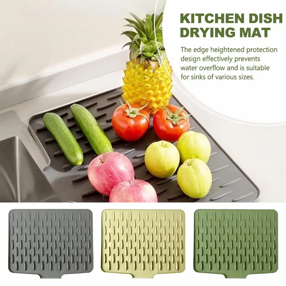 Sloped Silicone Dish Drying Mat Self Draining Sink Drip Tray Countertop Protector Heat Resistant Chopping Board Pad