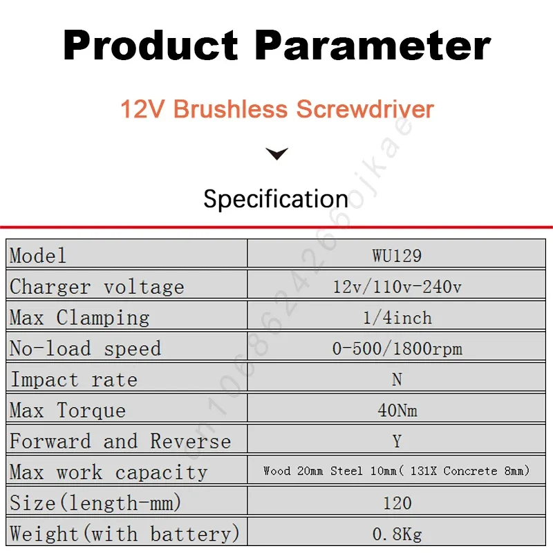 Worx WU129 Wireless Screwdriver Brushless Motor 40Nm 12v 1800rpm Dual Speed Adjust Torque Univeral Orange and Green Battery Pack