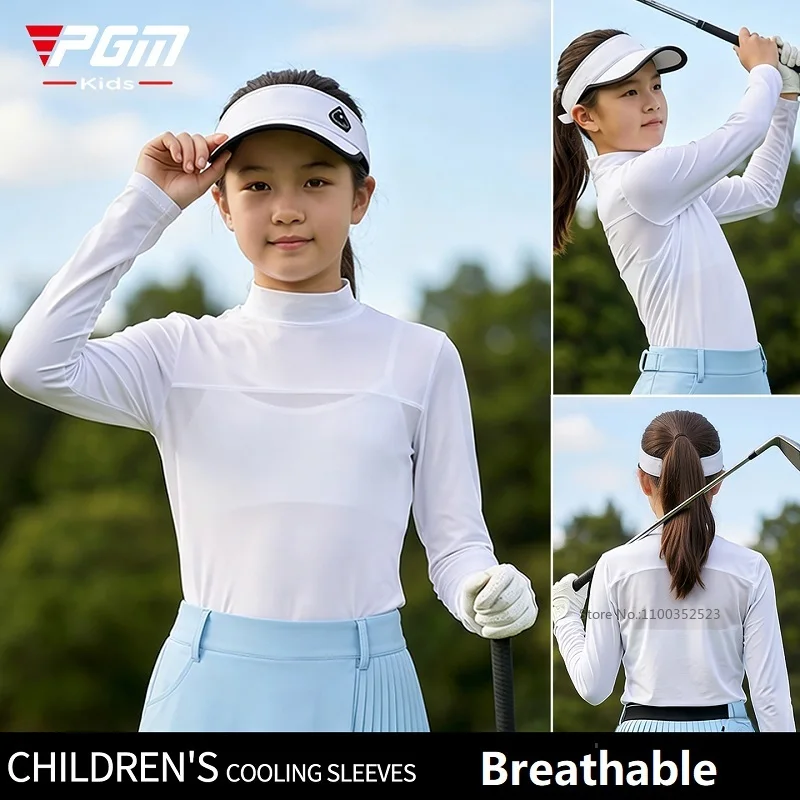 PGM Boys Girls Golf Shirts Sun Protection Children Long Sleeve Ice Silk Tops Stand Collar Anti-UV Shirt Breathable Quick Dry Tee