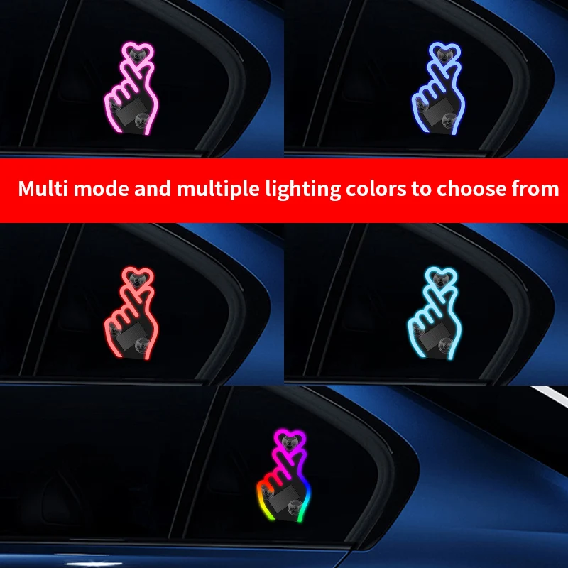 

1pc Solar Power Led Finger Heart Shaped Ambient Light Car Window Neon Light Suction Cup USB Room Partty Atmosphere Breath Lamp