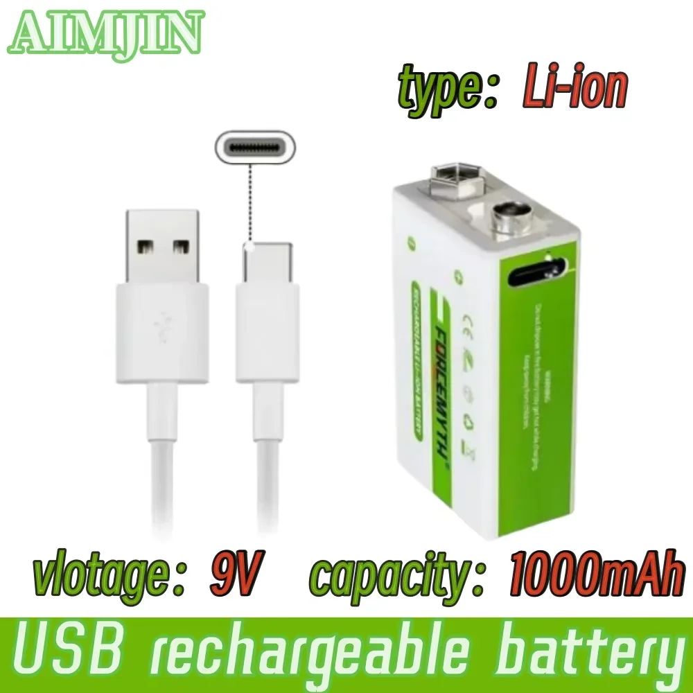 9V 1000mAh Li-ion Rechargeable Battery 6F22 Micro USB 9v Lithium Batteries for Multimeter Microphone Toy Remote Control KTV