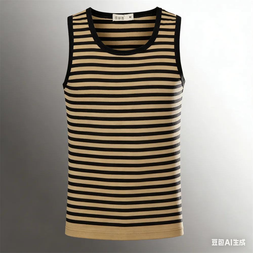 Simple Stripe Print Men's Tank Top Outdoor Running Fitness Sports Vest Summer Casual Breathable Sleeveless Shirt Fashion Gym Tee