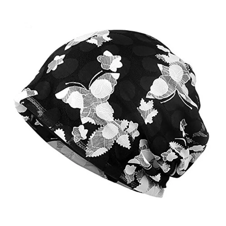 Floral Lace Beanie Hat Chemo Cap Stretch Slouchy Turban Headwear