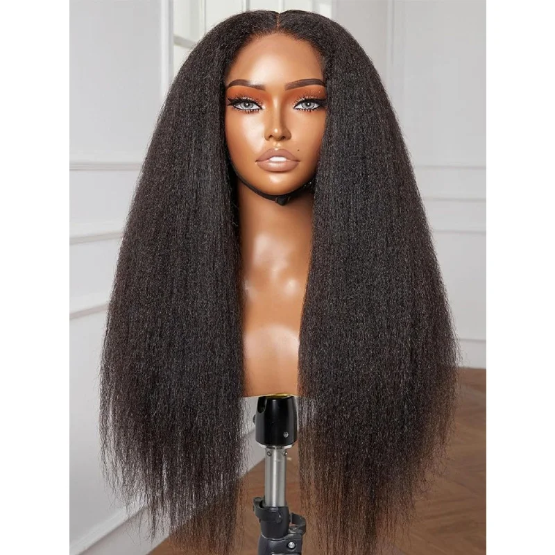 

Синтетический парик Yaki Glueless, 26 дюймов, 180% плотность, черный, прямой, с эффектом кинки, с фронтальной шнуровкой 13*4, для женщин, с детским волосом, для повседневной носки